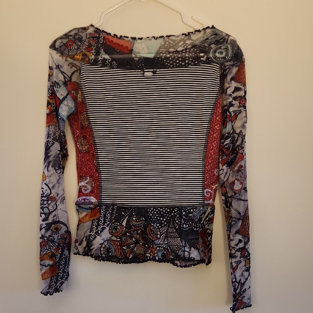 Artistic Patchwork Button Down Shirt - image 2